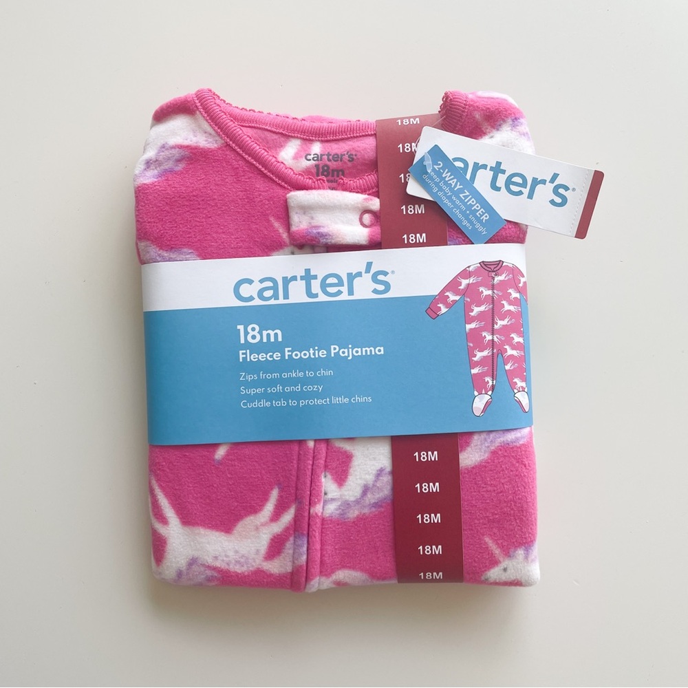 Carter's Girls Warm Fleece Zipper Closure Long Sleeves Footie Pajama 18 months